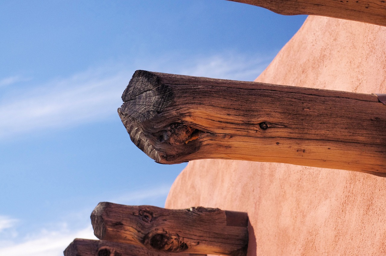painted desert inn viga, arizona, inn, building, adobe, architecture, painted, wood, timber, exterior, petrified forest, desert, national park, pueblo, wall, monument, earth, nature, beams, viga, log, pueblo revival, ccc, civilian conservation corps, petrified, landmark