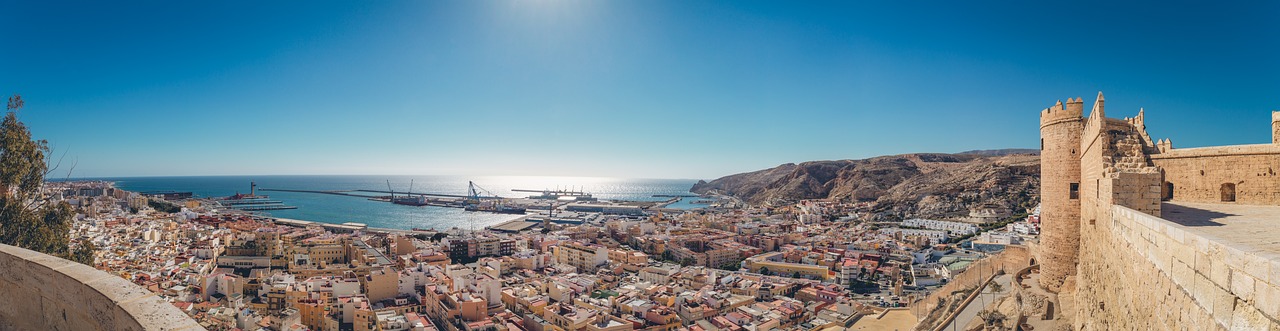 almeria, panorama, alcazaba, spain, fortress, landscape, nature, historic, ocean, architecture, landmark, castle, blue castle