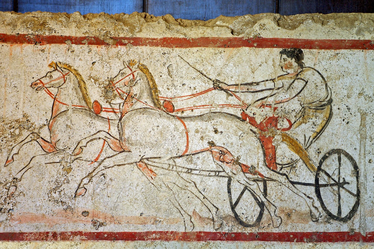 paestum, salerno, fresco, tomb of the diver, chariot, charioteer, shooting horses, italy, magna grecia, archaeology, archaeological museum, archaeological museum of paestum, paestum, chariot, chariot, chariot, chariot, chariot