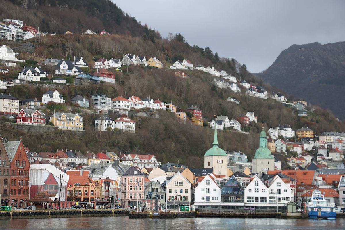 a view of a town on a hill overlooking a body of water