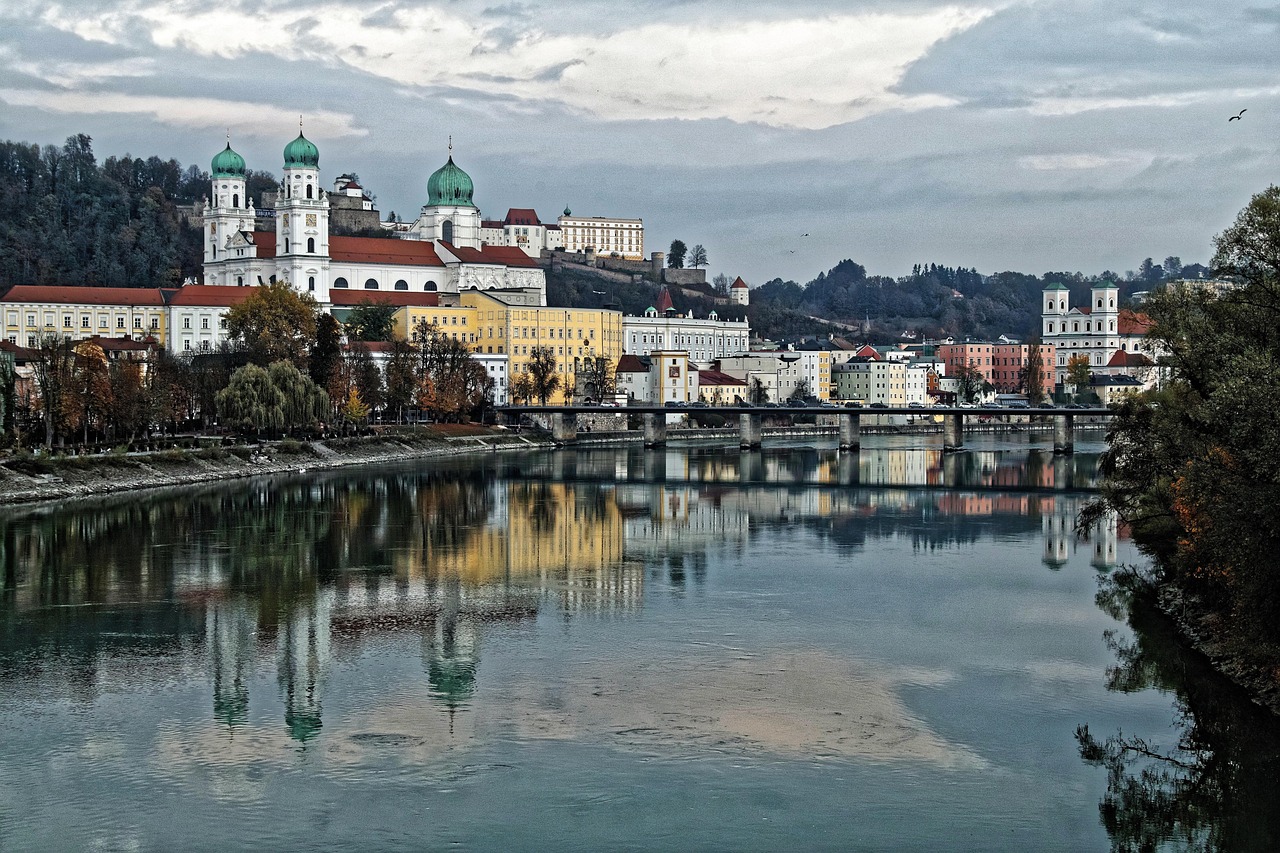 passau, nature, historic center, dom, veste, inn, water, reflection, bavaria, germany