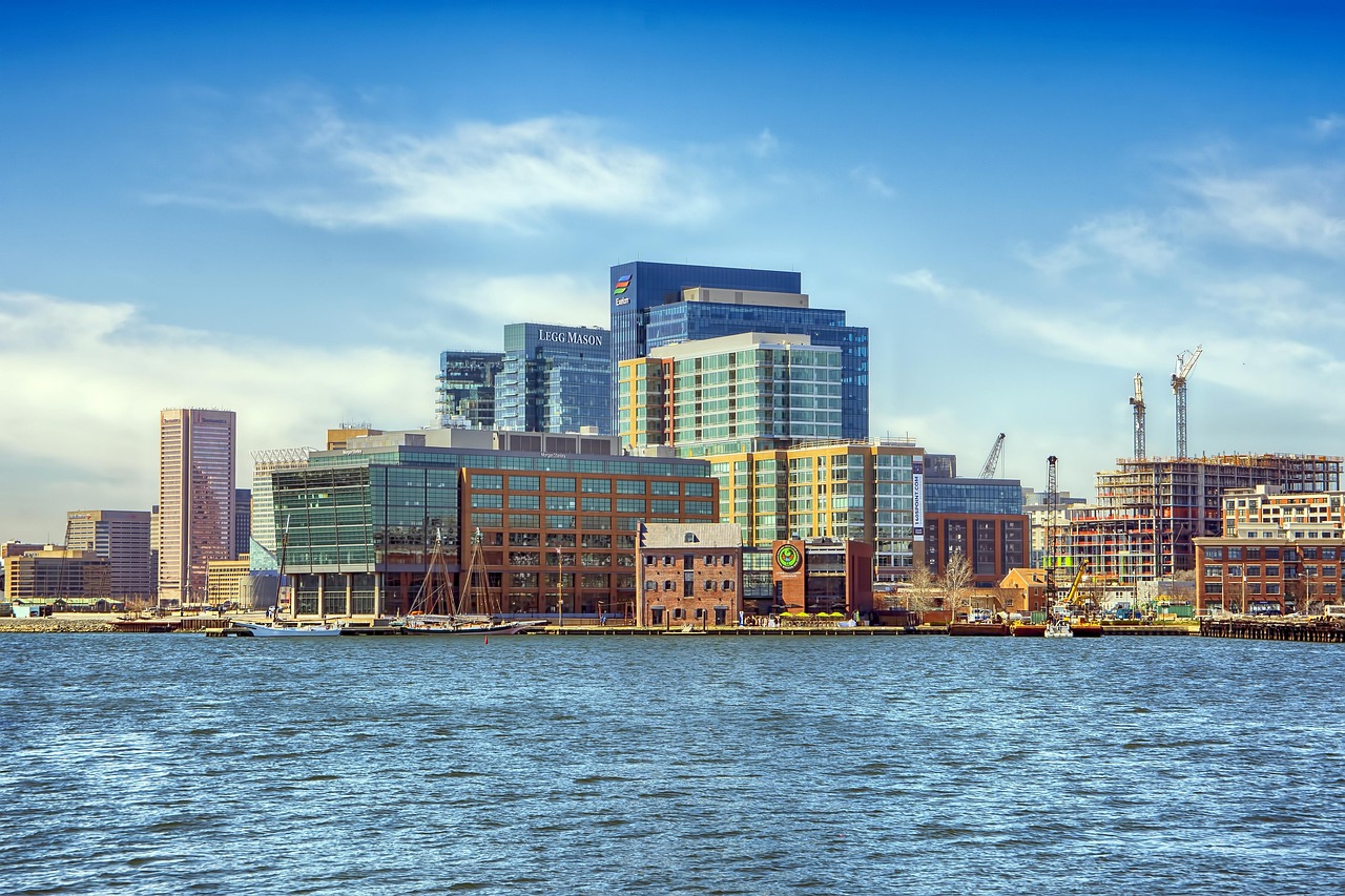 baltimore, harbor, dock, ship, city, urban, water, nature, skyline