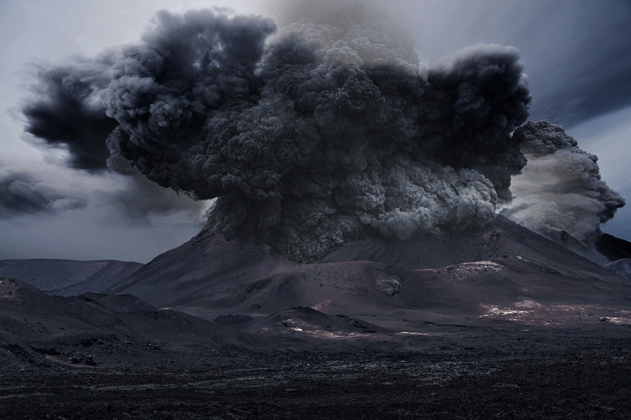 volcano, smoke, nature, ash, mountain, landscape, explosion, crater