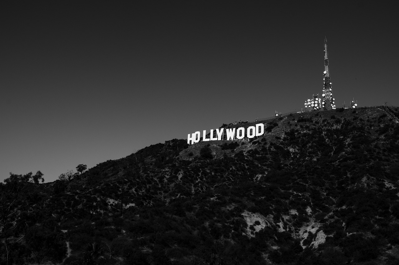 black and white, font, signage, nature, hollywood, highland, mountain, tower, structure, gray mountain