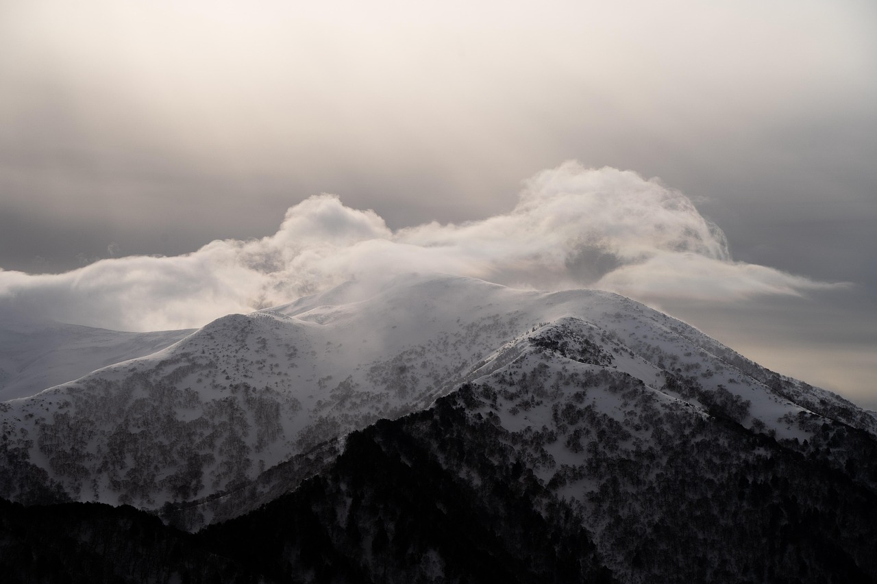 nature, mountain, snow, peak, landscape, clouds