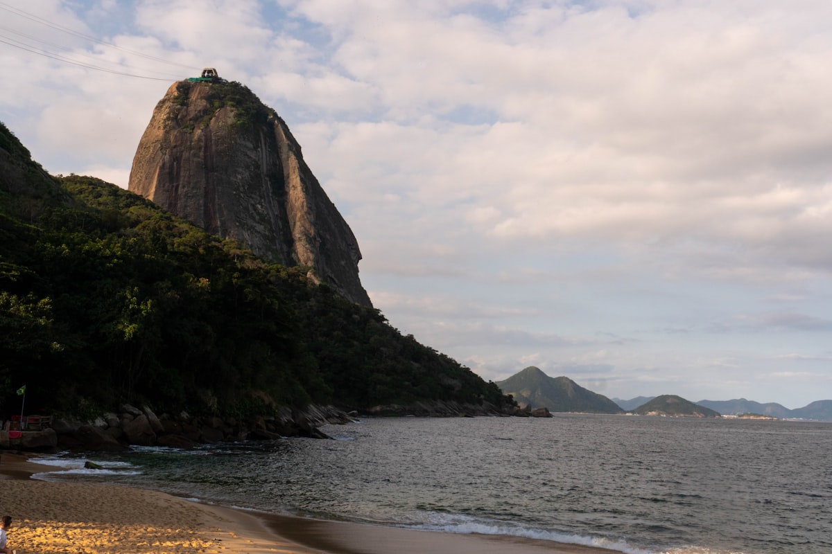 Sugarloaf mountain overlooking the ocean and beach.