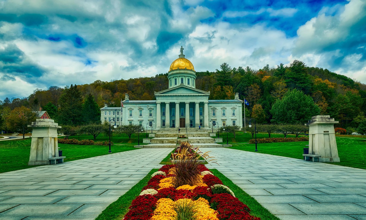 montpelier, vermont, new england, america, state capitol, flower background, building, beautiful flowers, landmark, flowers, plants, walkway, government, representation, forest, trees, woods, flower wallpaper, hills, autumn, fall, nature, outdoors, hdr