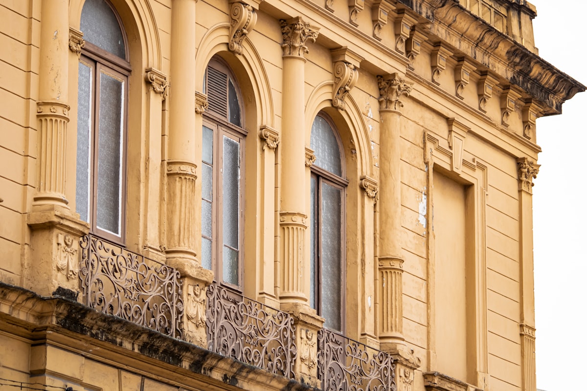 a building with windows and a balcony