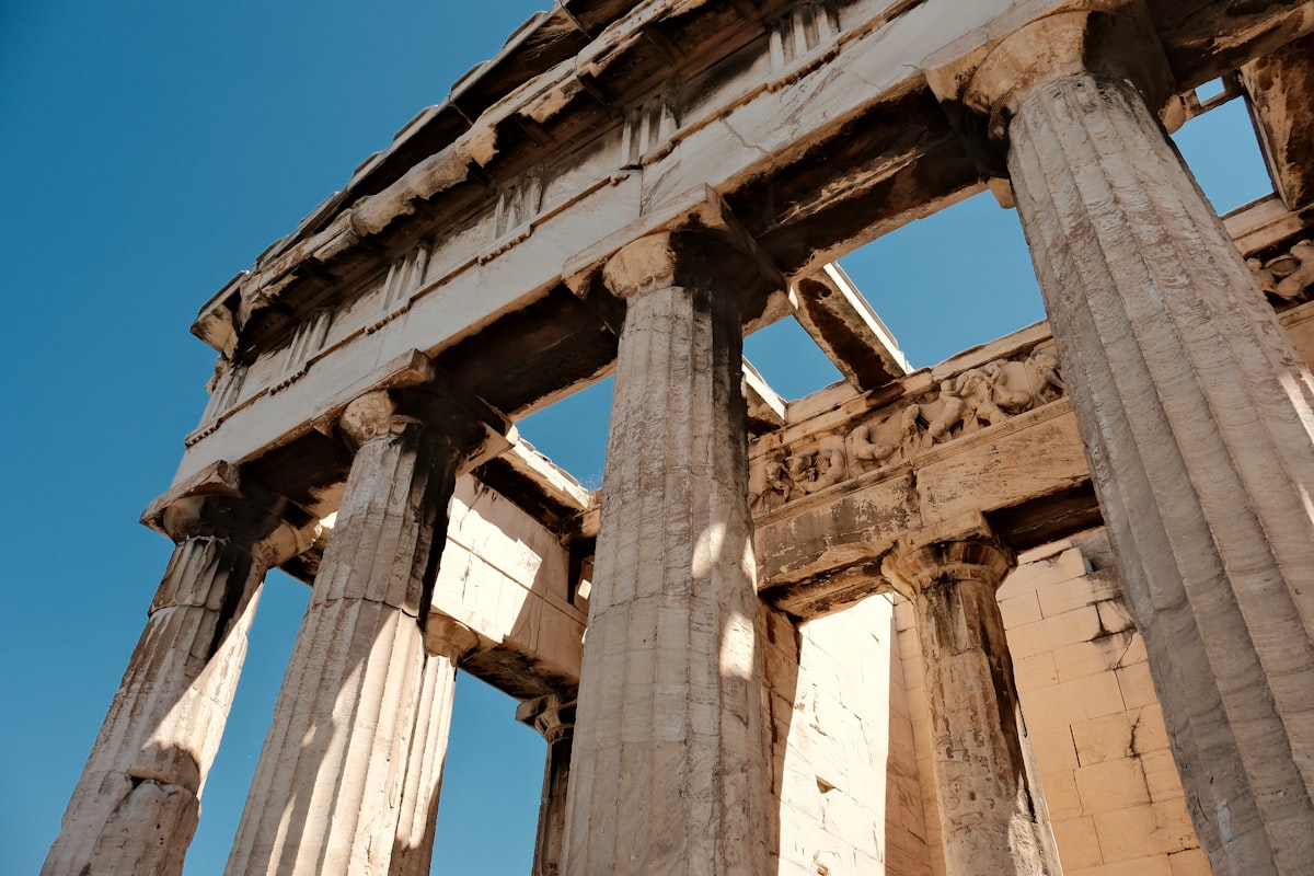 A close up of the side of a building with columns