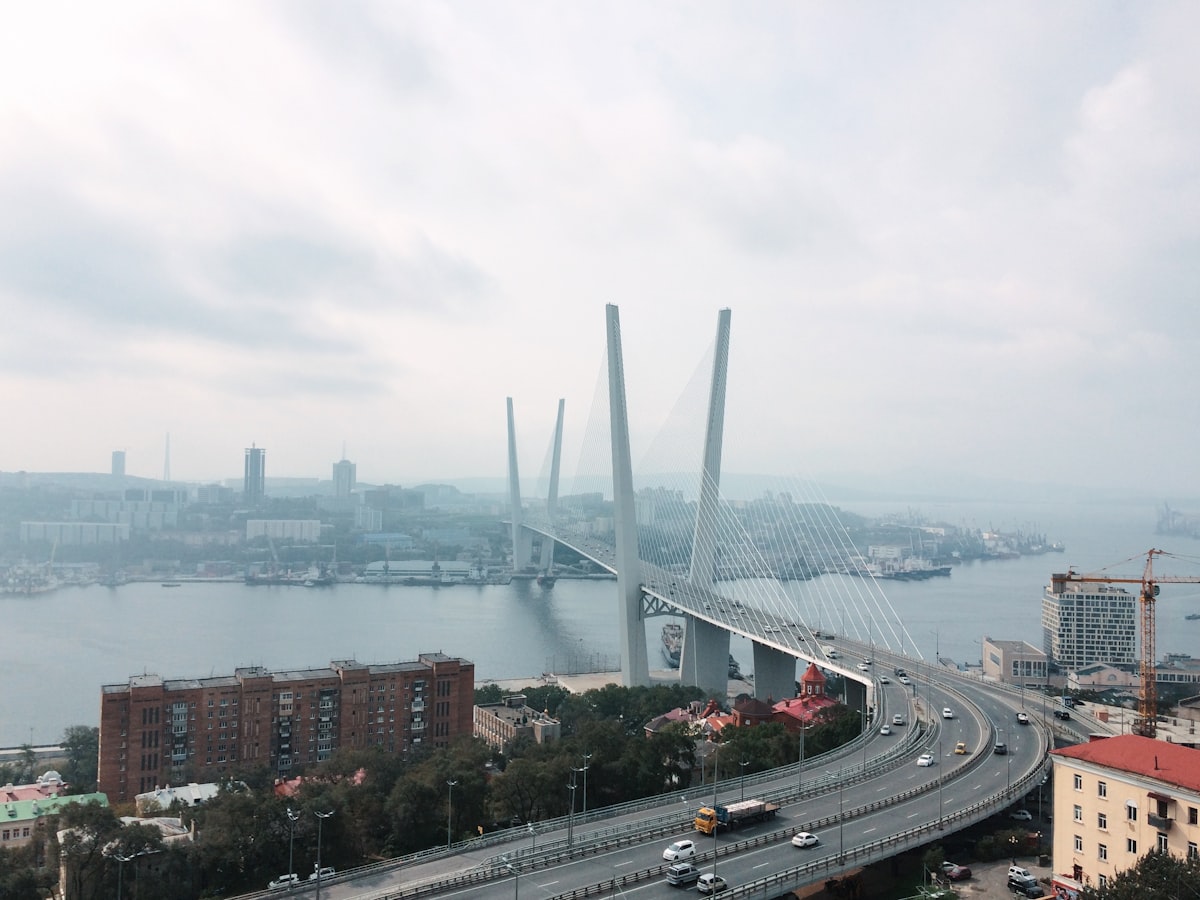 a view of a bridge over a large body of water