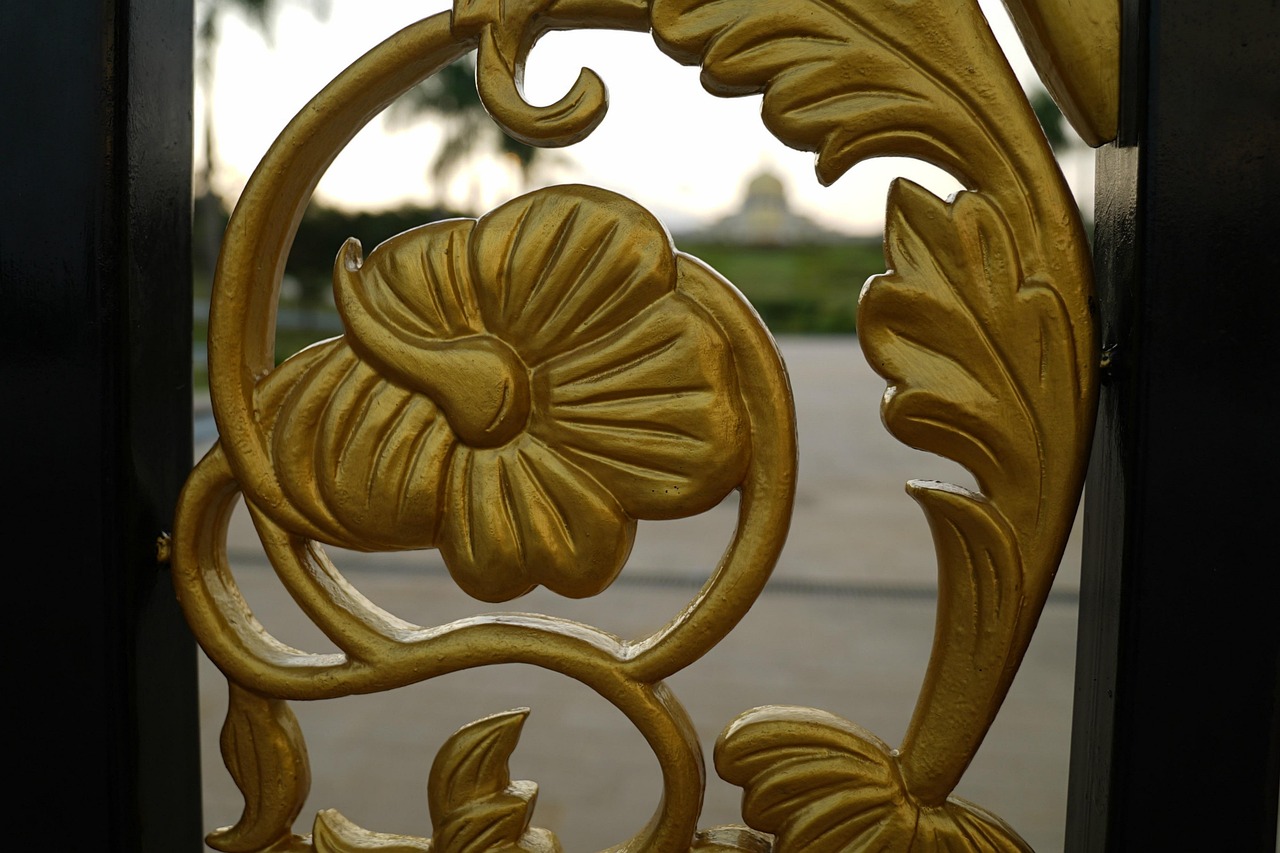 decorative detail, golden, ornamental, decoration, frame, iron, texture, palace, backdrop, pattern, kingly, tourist, istana negara palace, brown frame