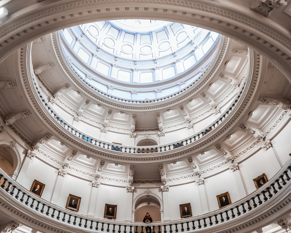 indoor lower view of round concrete building