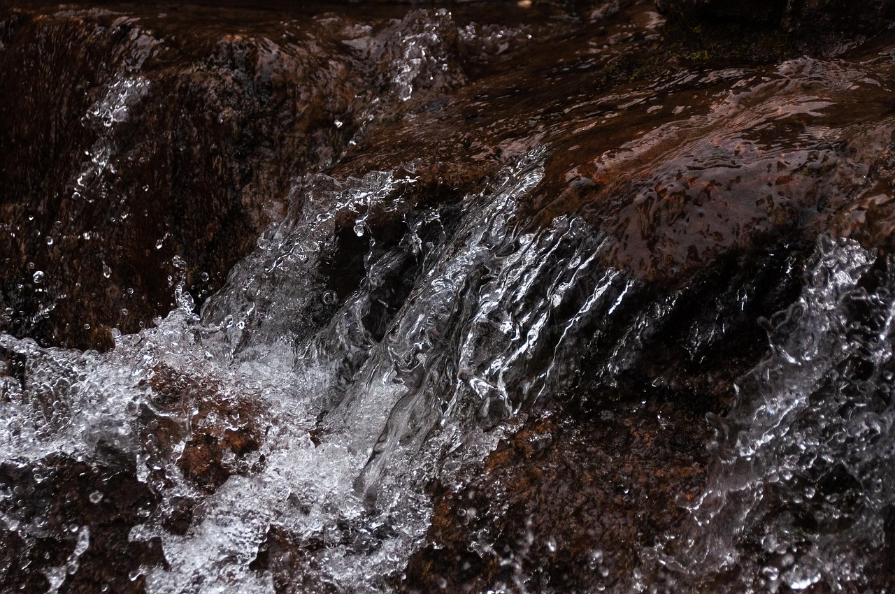 waterfall, nature, bach, water, drops, fluid, brown, rocks