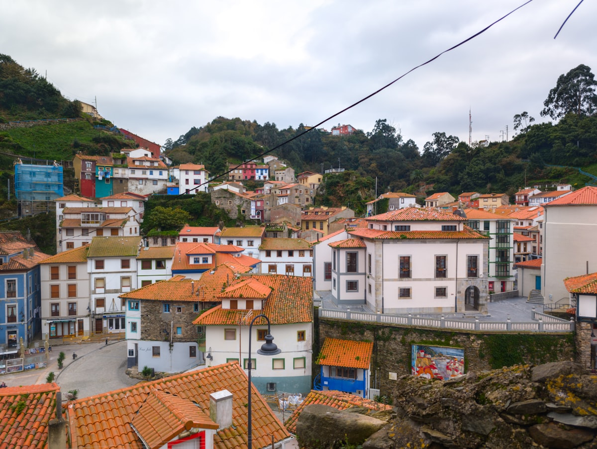 A view of a town from a hill