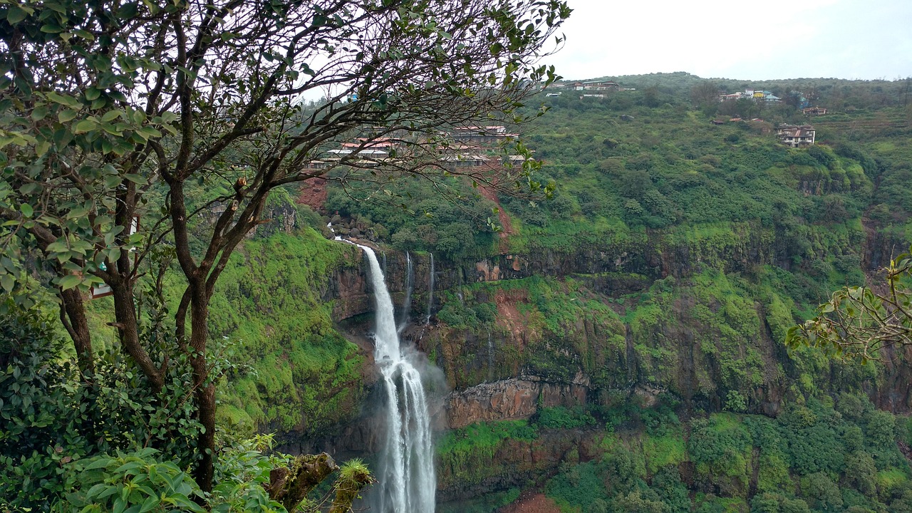 panchgani, india, waterfall, nature, lingmala waterfall, green waterfall