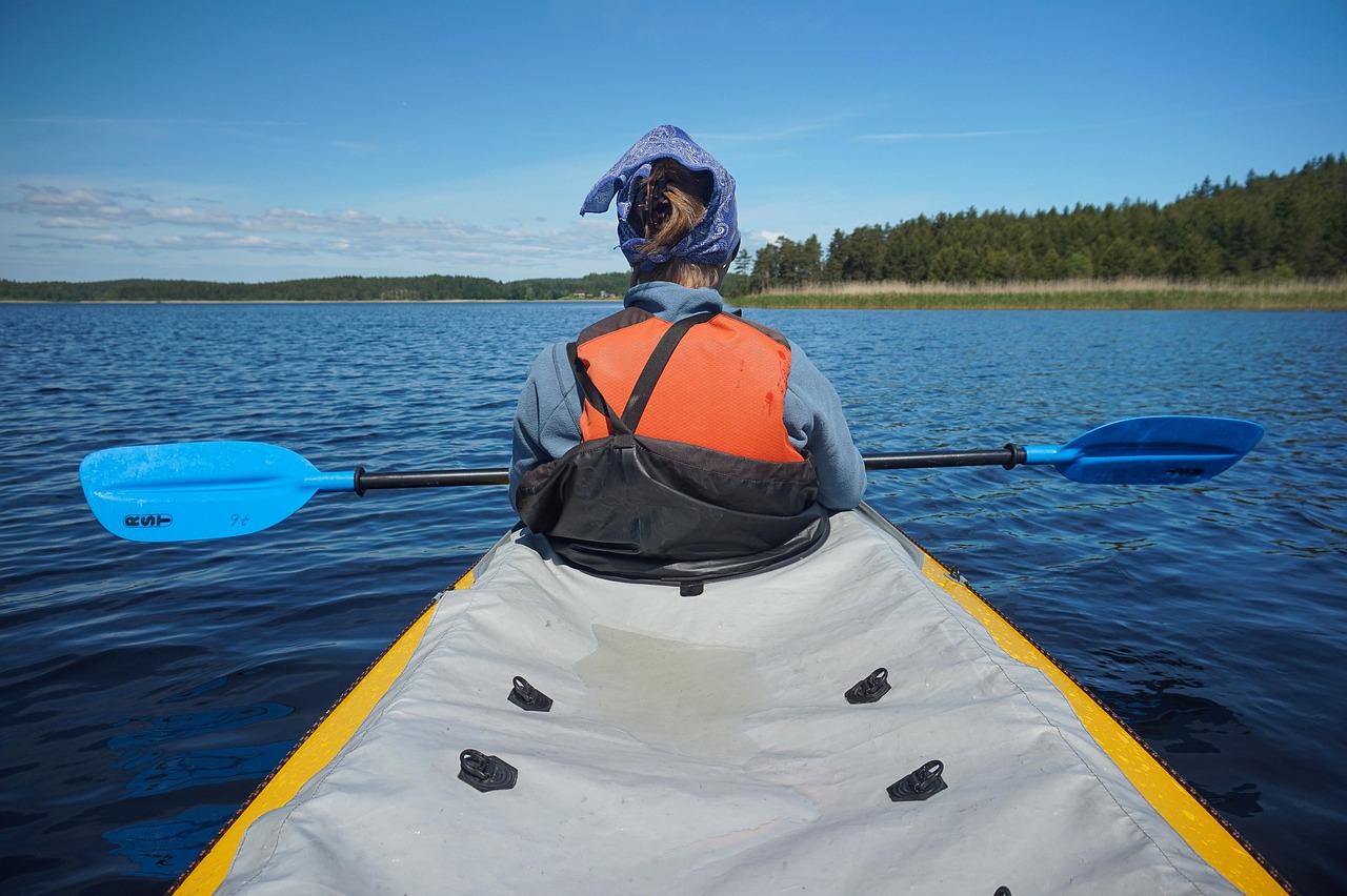 kayak, paddle, boat, lake, young woman, water, ladoga, tourism
