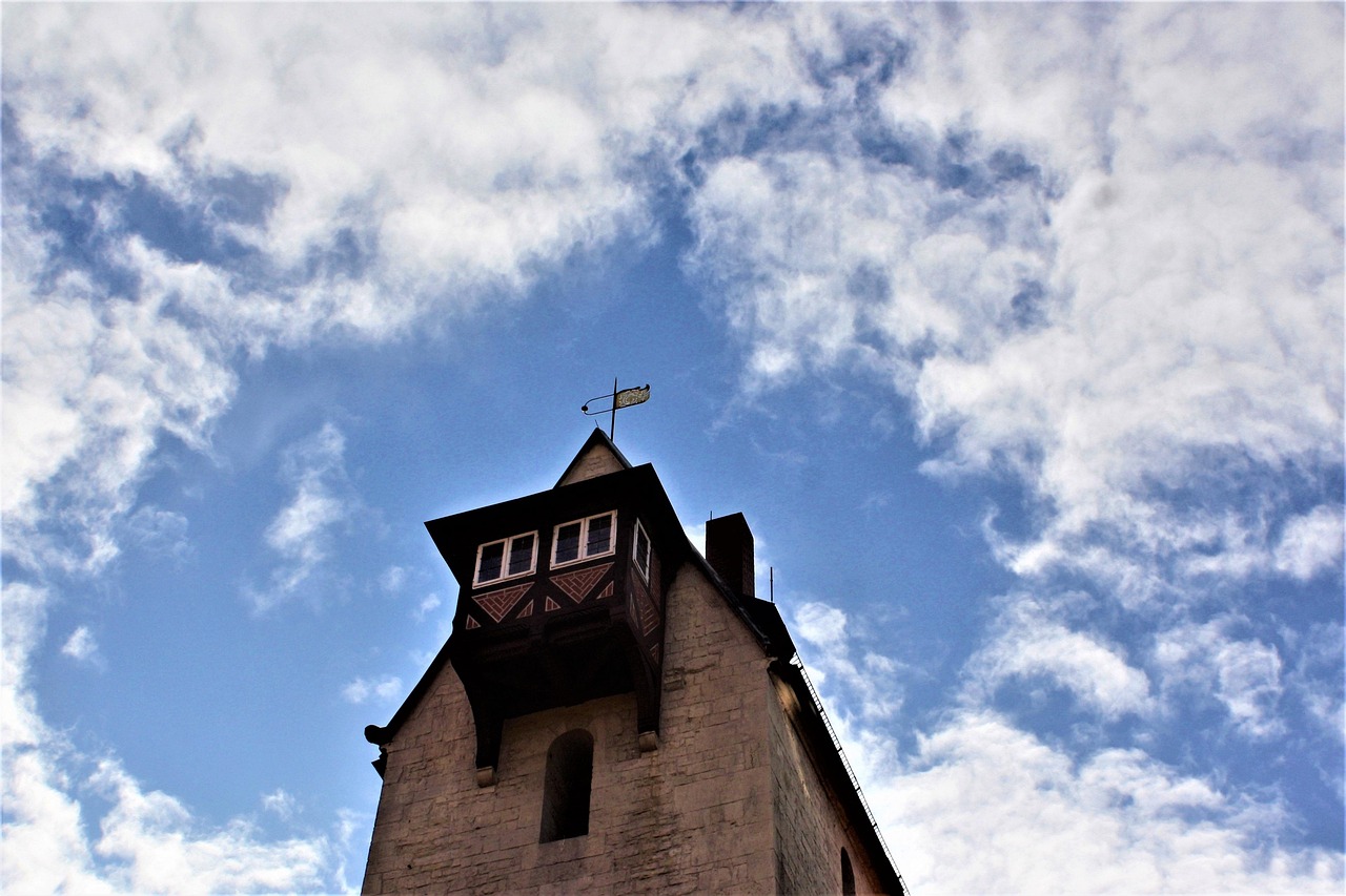 tower, bay window, heaven, clouds, pre-resin, nature, bad gandersheim, lower saxony, fairytale, truss, architecture, facade, building, museum of local history, romanticism