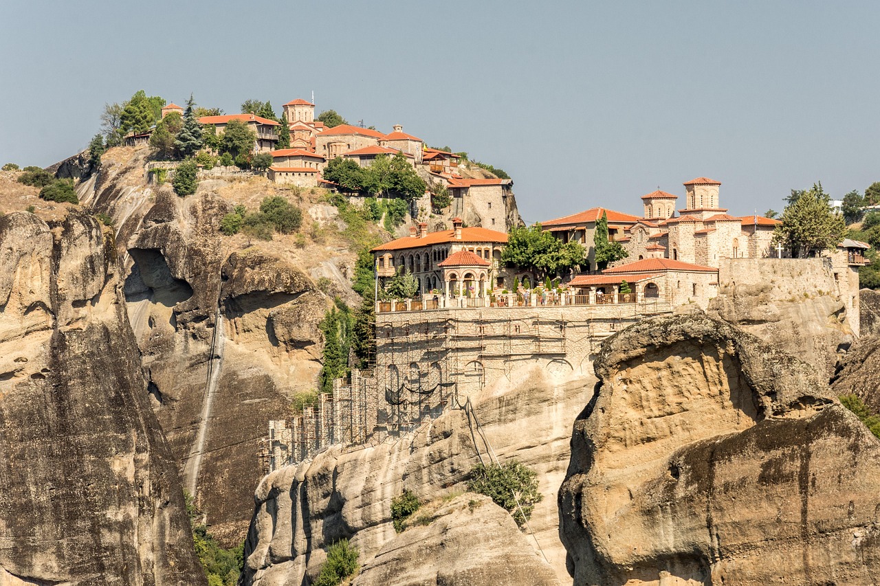 architecture, ancient, panoramic, travel, old, kalampaka, meteora, greece, tourism, europe, city, panorama, landscape, landmark, famous, destination, church, scenic, tourist, brown city, brown church, meteora, meteora, meteora, meteora, meteora