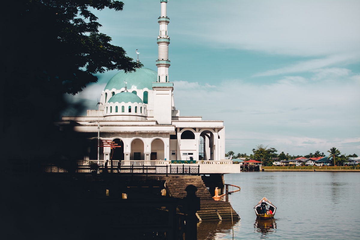 a white building with a tower