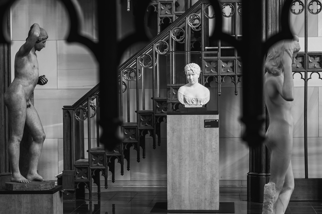 exhibition, sculpture, statue, art, gallery, museum, monochrome