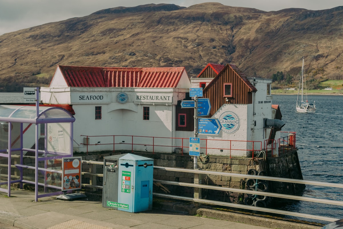 A seafood restaurant sits by the water.