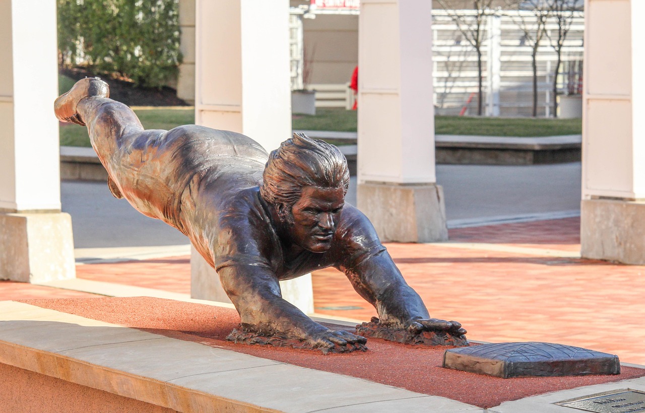 pete, rose, bronze, statue, reds, opening, rose flower, day, cincinnati