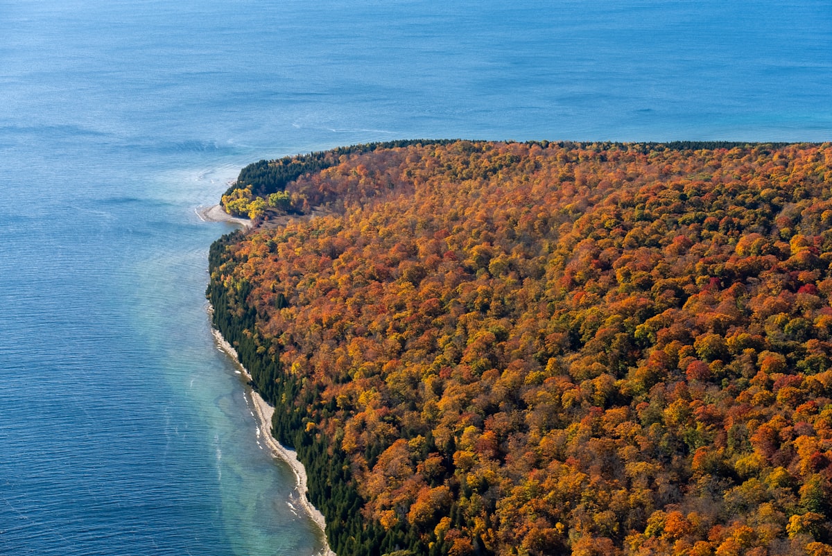 An aerial view of an island in the middle of the ocean