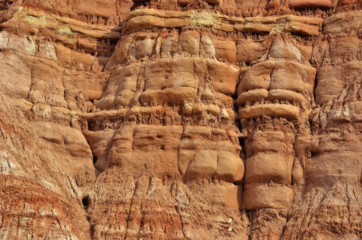 Eroded sandstone cliffs show their textured layers.