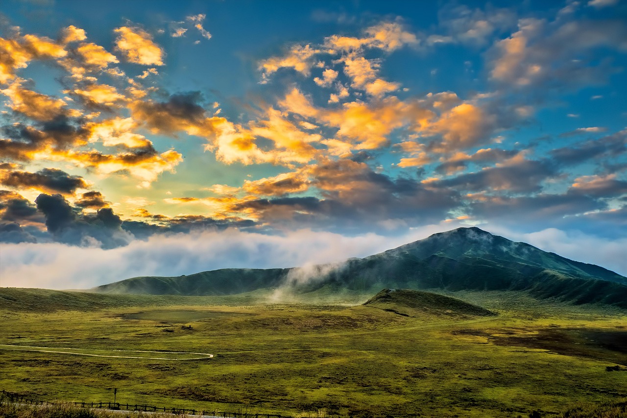 japan, aso, kumamoto, cloud, volcano, light, asahi, sky, natural, mountain, nature, hdr