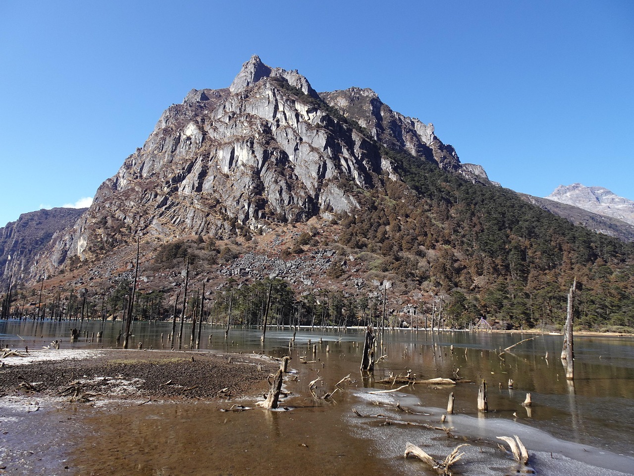 mountains, lake, nature, dead trees, sangestar tso, madhuri lake, peak, summit, scenery, himalayas, tawang, arunchal pradesh, india, tawang, tawang, tawang, tawang, tawang