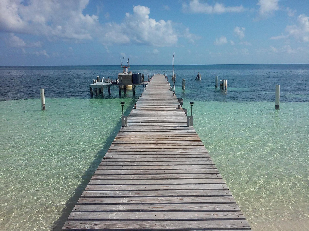 beach, pier, ocean, sea, clear water, blue, horizon, clouds, tropical, nature, travel, summer, vacation, sky, dock, paradise, wooden, scenic, sunny, sand, relax, destination, tourism, shore, belize, calabash caye, coral reefs
