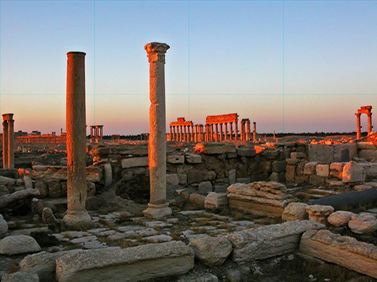 The ruins of a roman city at sunset