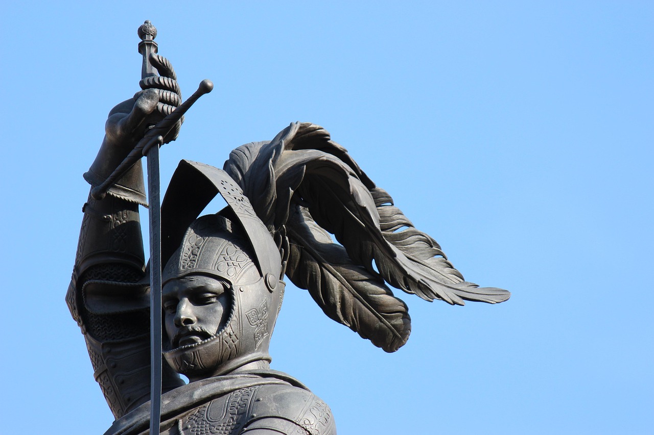 statue, knight, bronze, blue sky, armor, helmet, sword, nature, plume, equestrian, torino, sky, blue