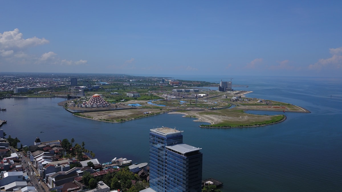 a city next to a body of water