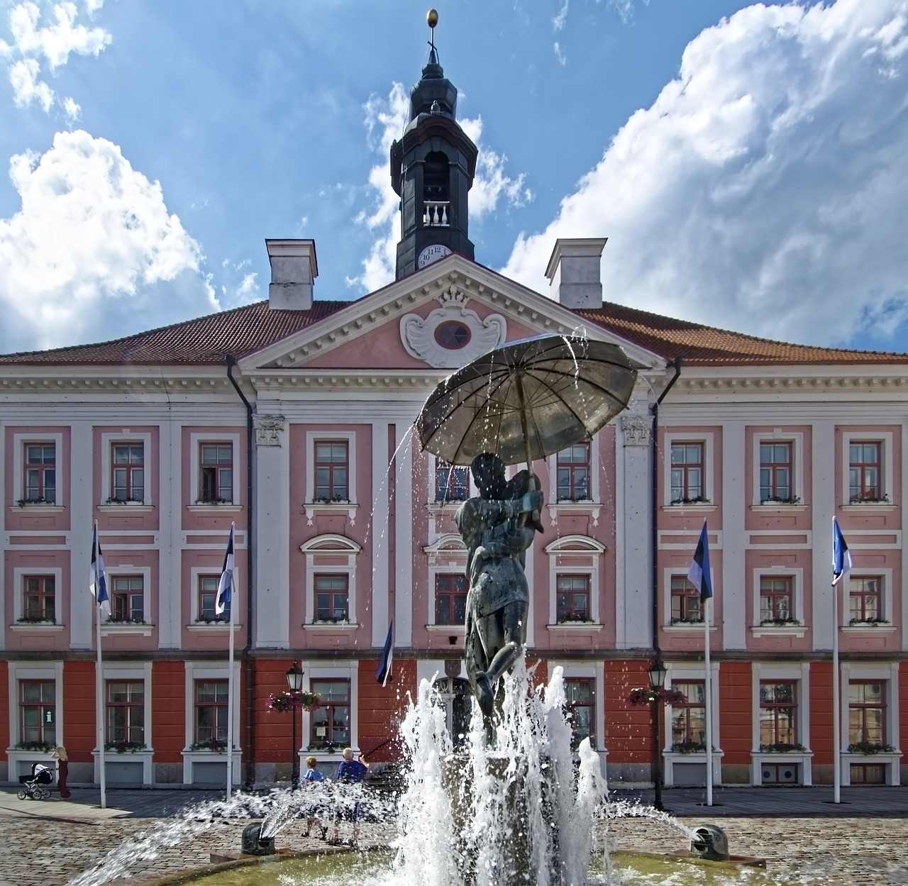 estonia, tartu, town hall, town hall square, historic center, fountain, historical, architecture, building, facade, houses, baltic, tartu, tartu, tartu, tartu, tartu