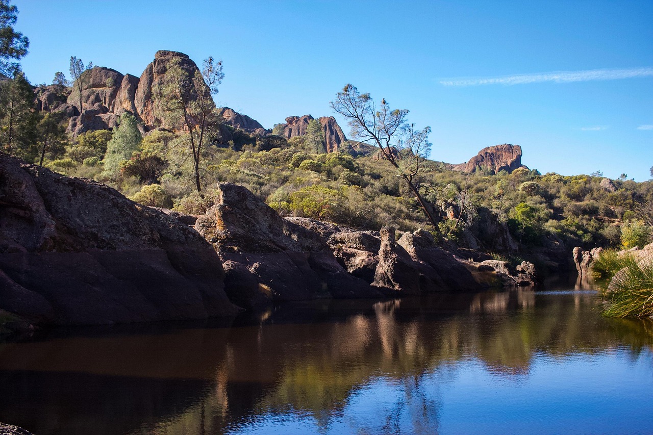 mountains, lake, reservoir, pinnacles, canyon, nature, chaparral, landscape