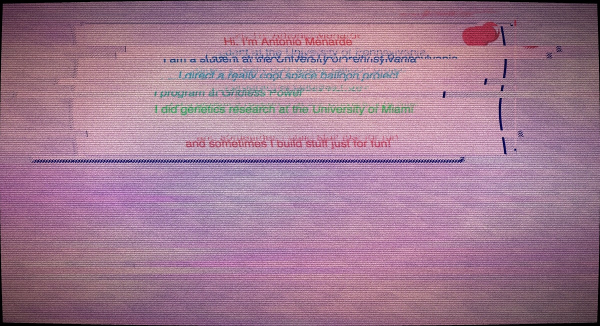 Text on a screen with digital distortion.