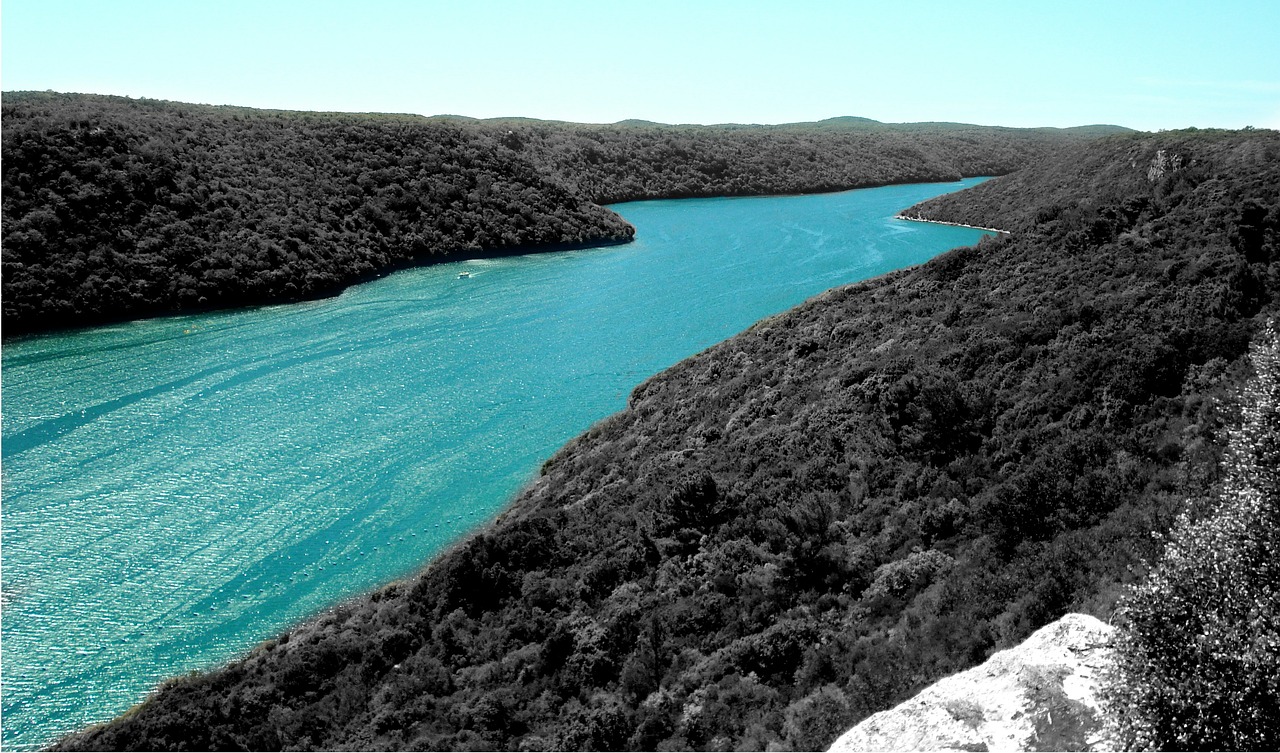 adria, channel, lim, turquoise, water, mountain, nature, mountain and water, landscape, croatia, limfjord