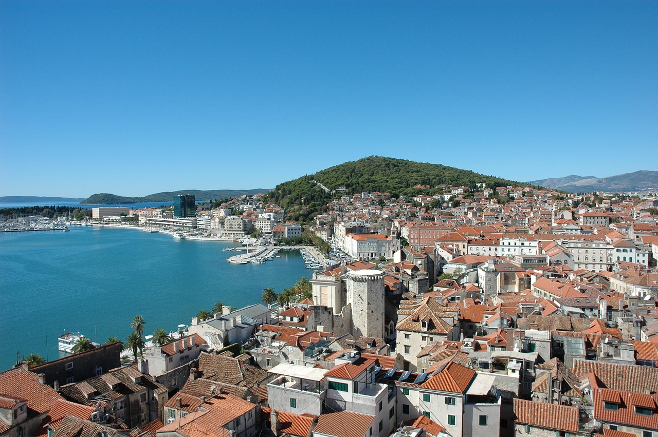 split 2016, historic center, port, marjan hill, sea, architecture, urban landscape, panoramic image, sightseeing, nature, heaven, forest