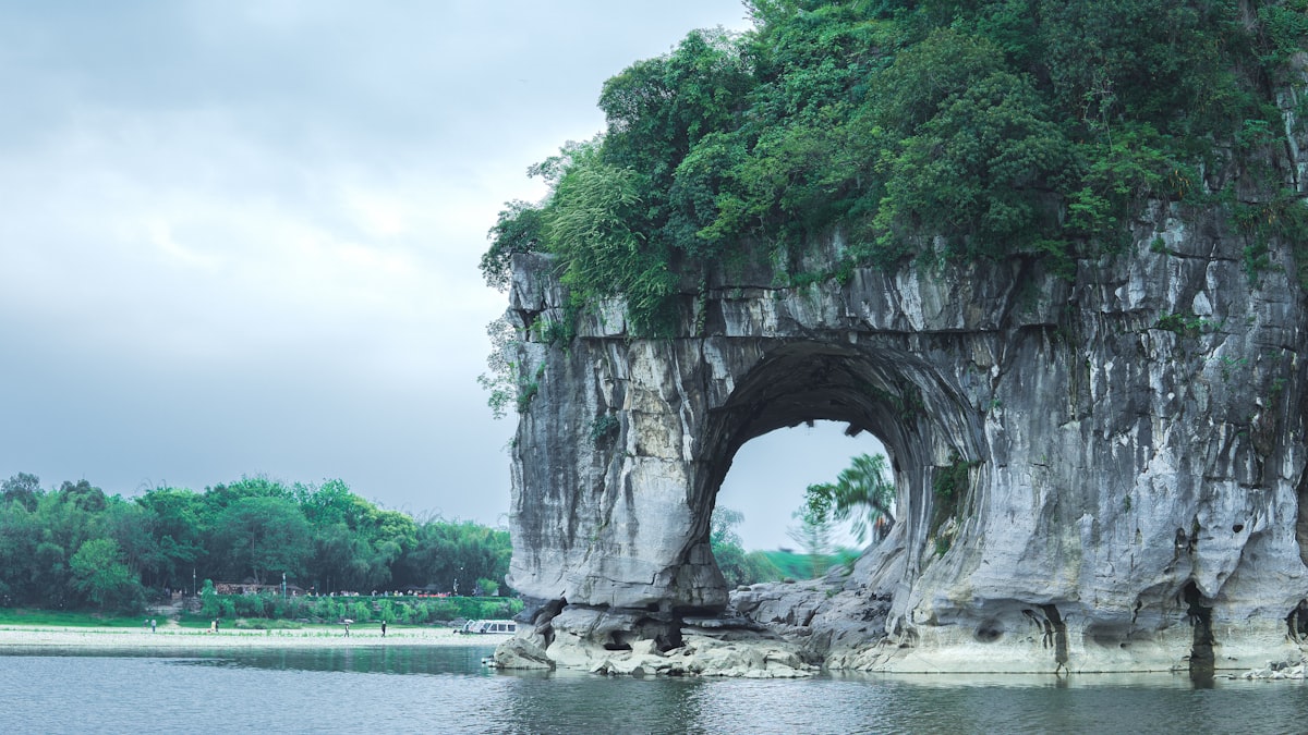 rock formation in front off calm body of water