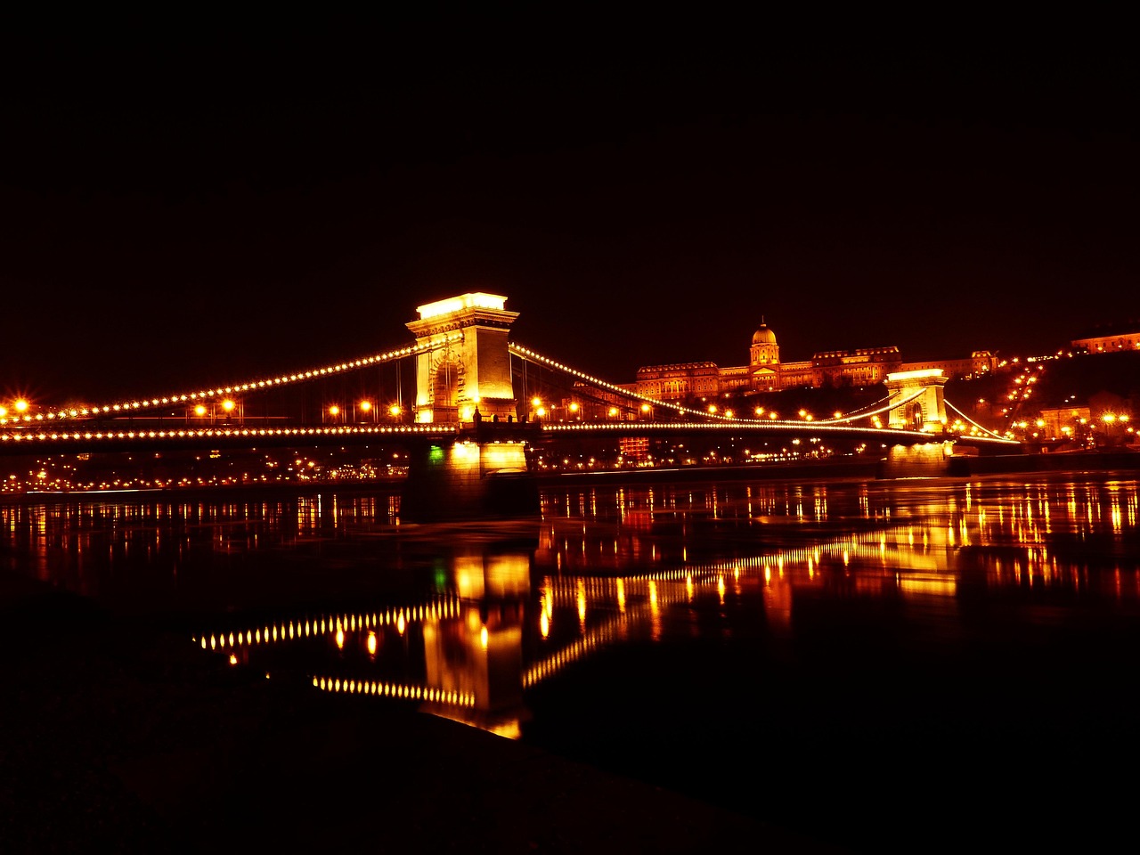 chain bridge, budapest, night shot, architecture, hungary, sightseeing, danube bank, winter, ice floes, outlook, landmark, budapest, budapest, budapest, budapest, budapest, hungary