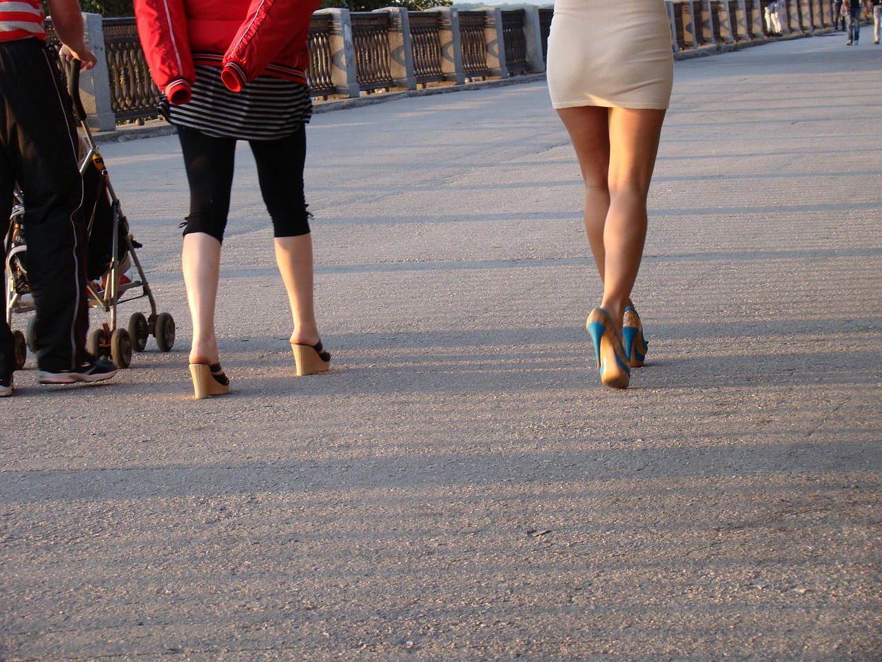 legs, female, details, shoes, heels, woman, embankment, bridge